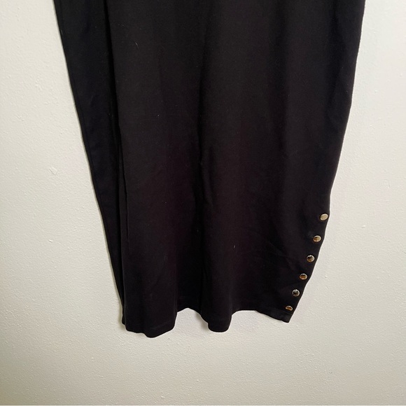 Ashley Blue Midi Pencil Skirt Black Button Side - Picture 3 of 9